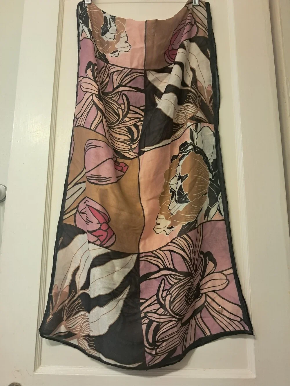Anne Klein Floral Colorblock Oblong Scarf Mauve Tan Black